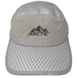 Arctic 5 Panel Beige Blue Hat OS Mesh Mountain Logo Adjustable Slideback Sport